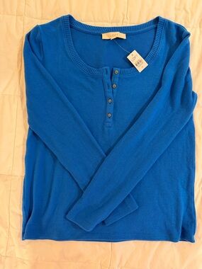 LOFT Bright Blue Henley Cardigan
